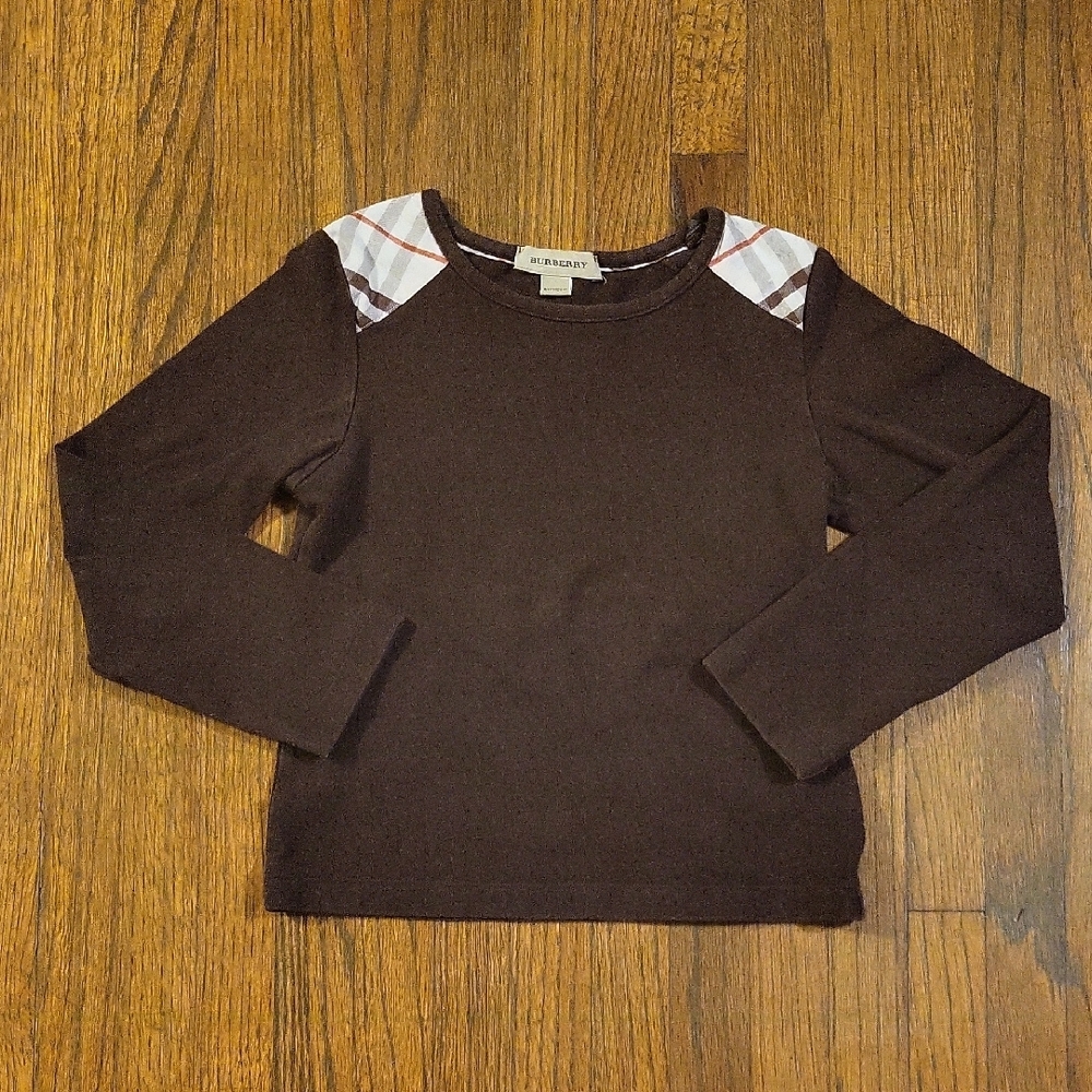 Burberry Brown Plaid Accent Long Sleeve Top